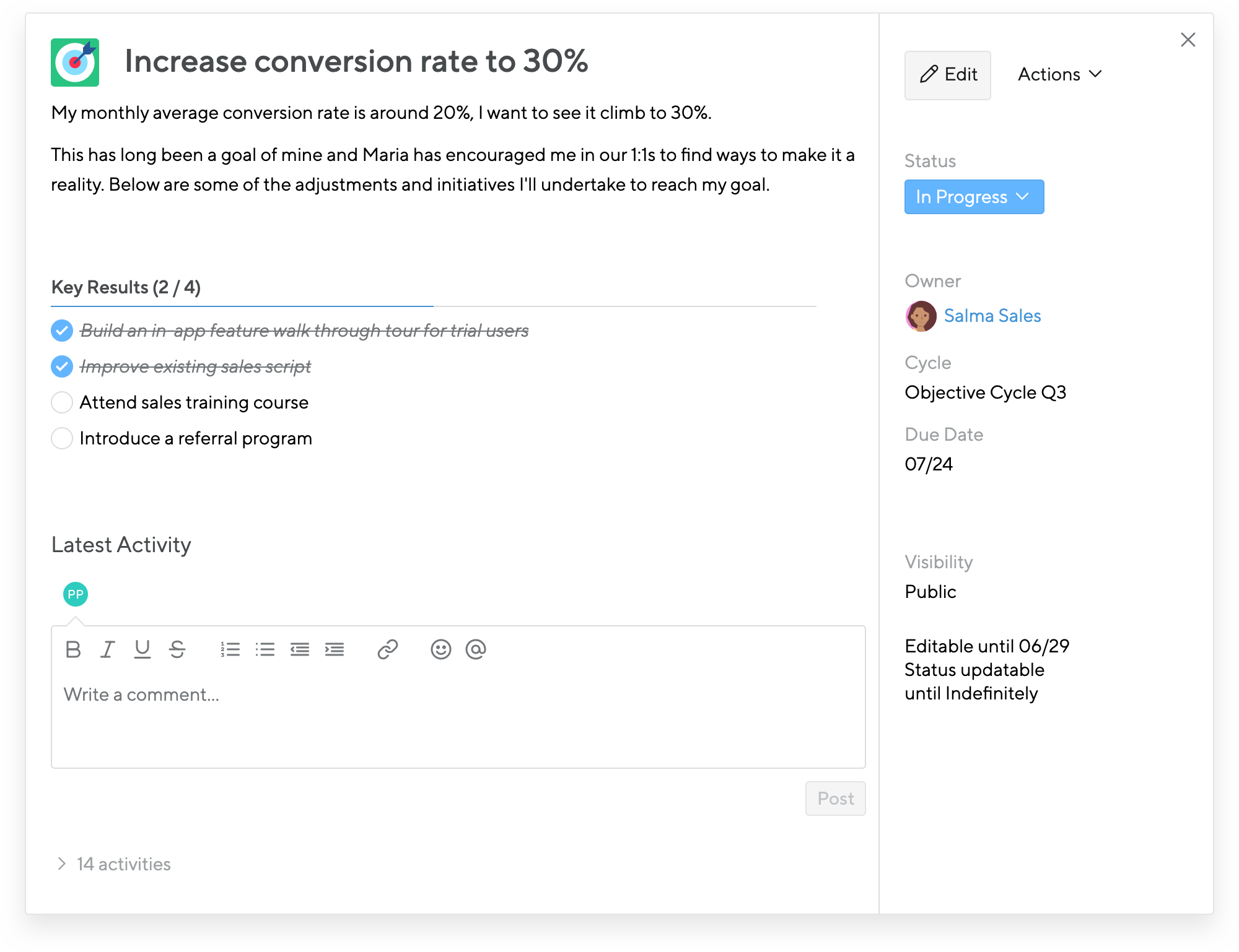 Objective in Small Improvements